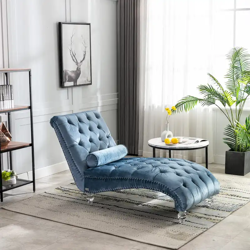 Velvet Tufted Chaise Lounge Accent Living Room Chair