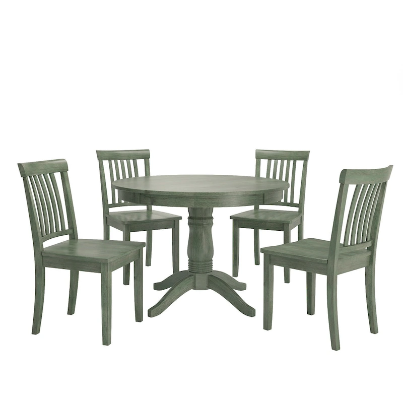 Wilmington II Round Pedestal Base Antique Sage Green 5-Piece Dining Set by iNSPIRE Q Classic