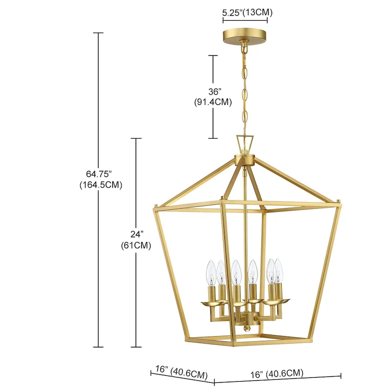 2-PK 16 in. 6-light Geometric Lantern Chandelier with soft gold finish/Matte Black finish