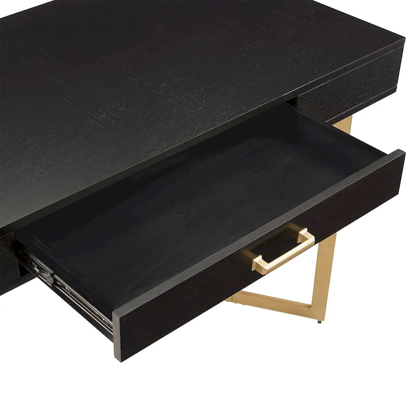 Cheyenne Black Finish Writing Desk with Gold Metal Base by iNSPIRE Q Modern