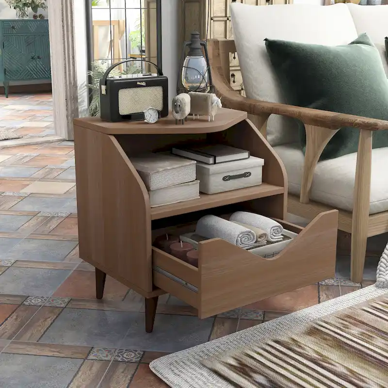 Mid-century Modern 20-inch 1-Shelf and 1-Drawer End Table