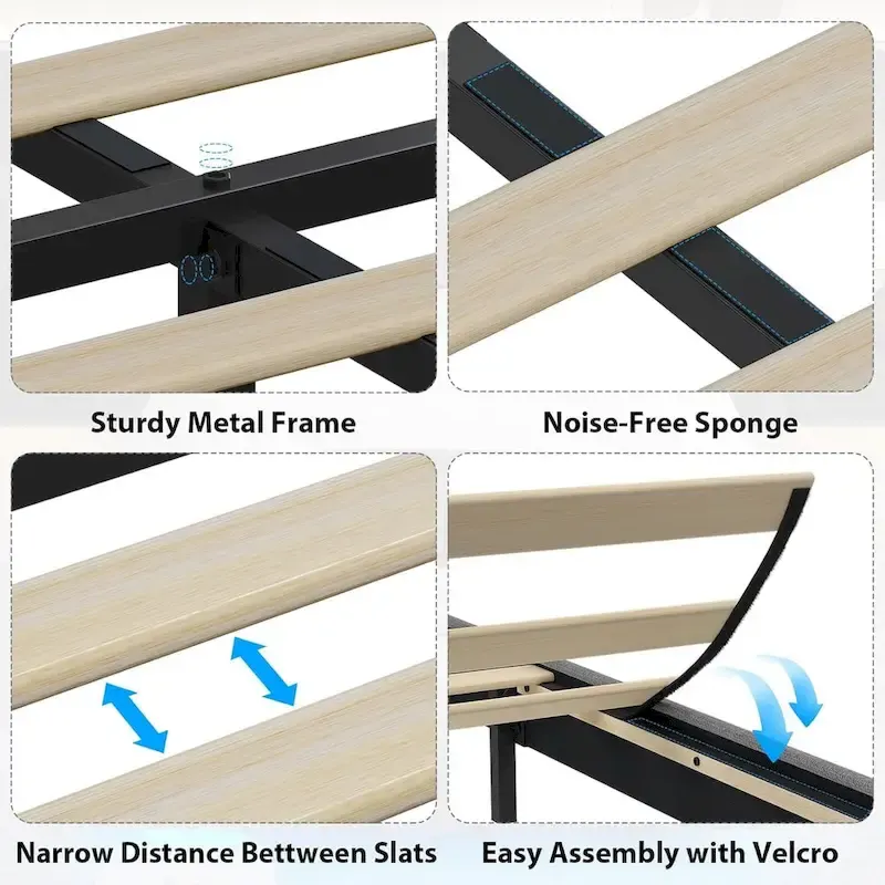 Modern Upholstered Floating Bed Frame with LED Lights