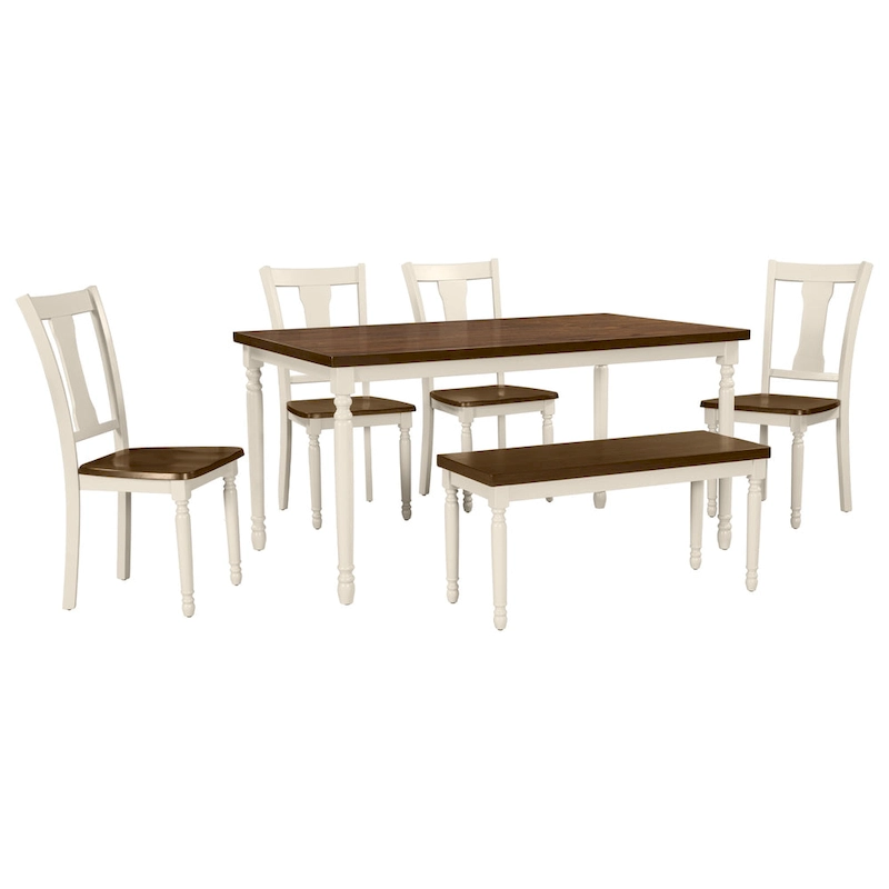 Classic 6-Piece Dining Set Wooden Table and 4 Chairs with Bench