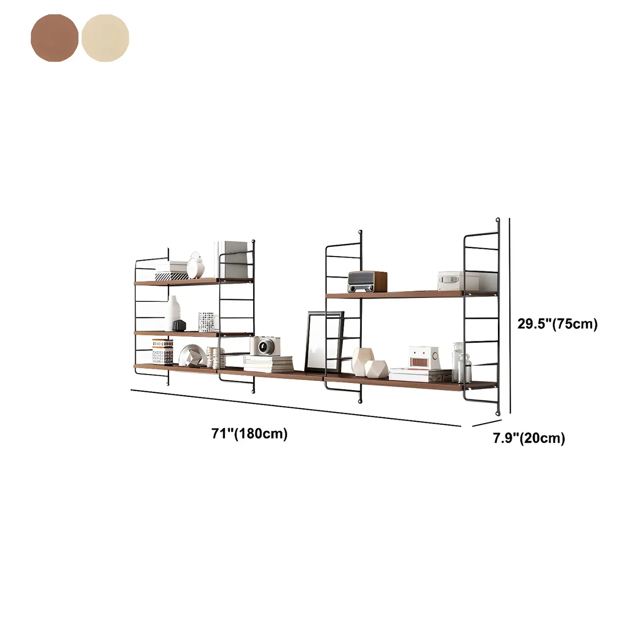 3-Shelf Nut-Brown Wall-Mounted Wood Open Bookcase