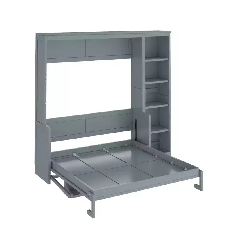 GDFStudio Ruby Space-Saving Solid Pine Wood Murphy Bed with Desk and Bookshelf
