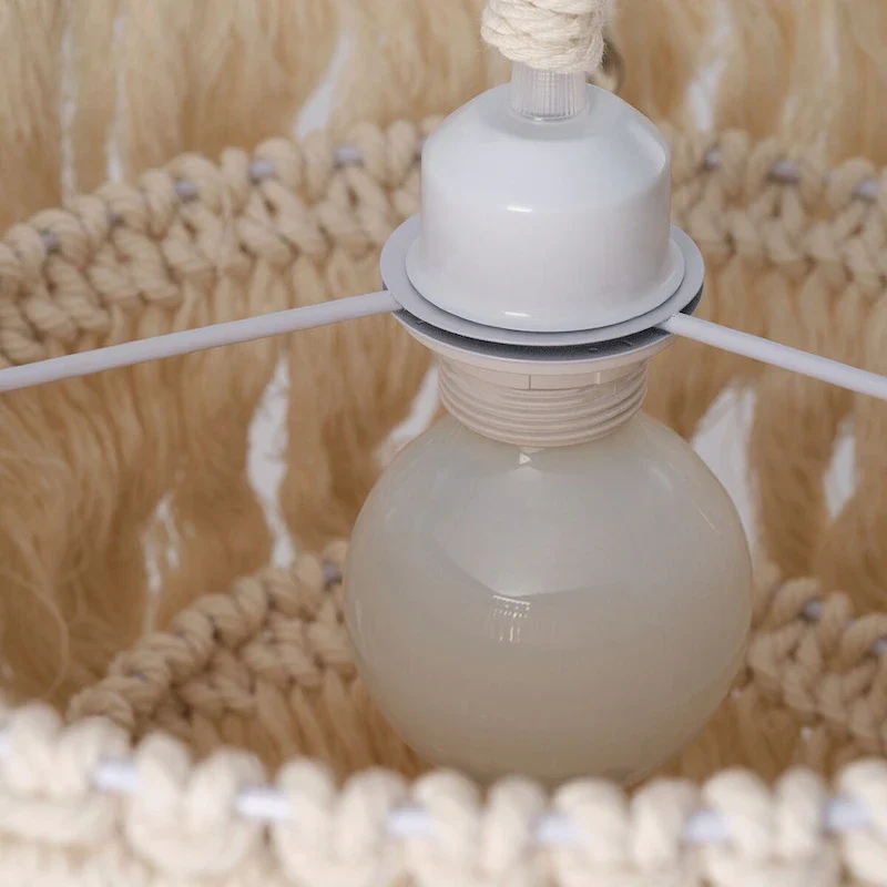 Bohemia Beige 1-Light Cotton Tassel Handmade Design 15.74 Inches Wide Boho Chandelier