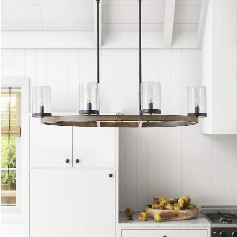 6-Lights Creative Modern Glass Shape Round Dimmable Chandelier - 35.8 D10.2 W72 H (Adjustable)