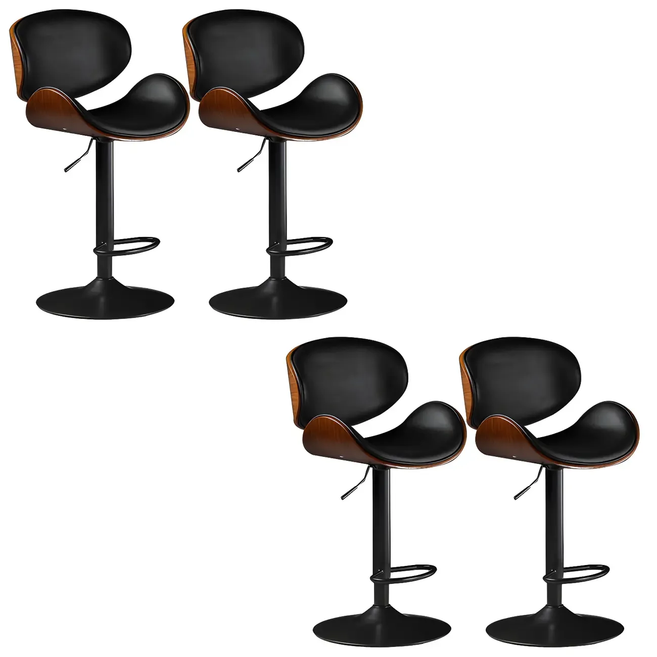 Modern Adjustable Leather Swivel Bar Stools with Backs