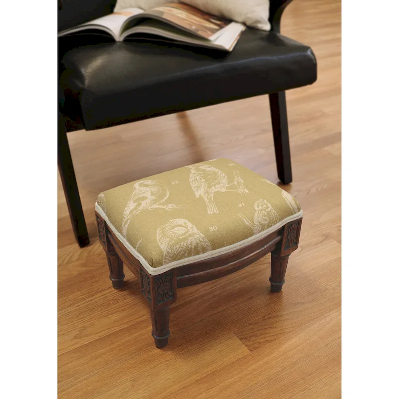 Bird Watch Wood Upholstered Footstool