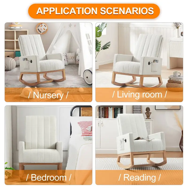 Adjustable Rocking Chair, Nursery Glider Chair with Adjustable High Back and Foot Rest