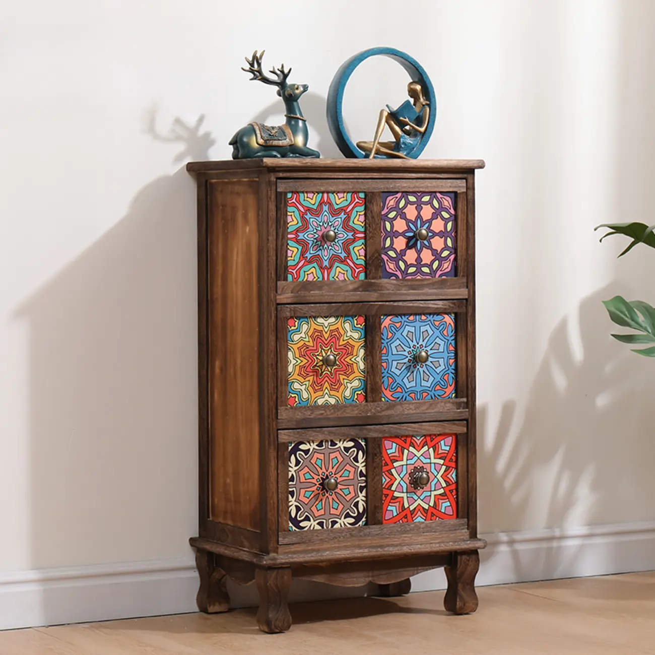 French Country Brown Wood Storage Cabinet with Drawers