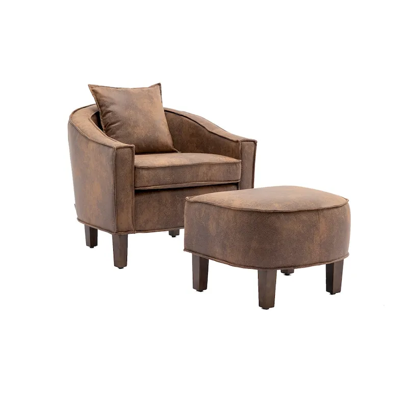 Upholstered Barrel Accent Chair with Ottoman