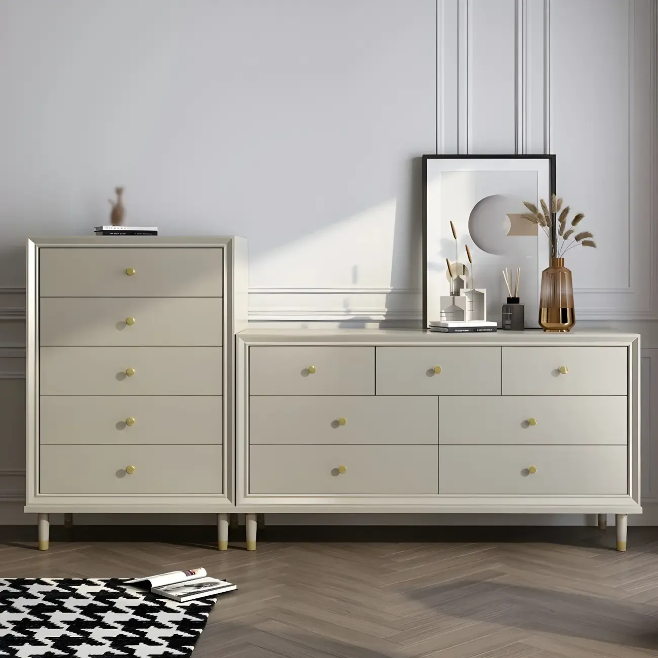 Elegant Off-White Wooden Dressers & Chests with Drawers
