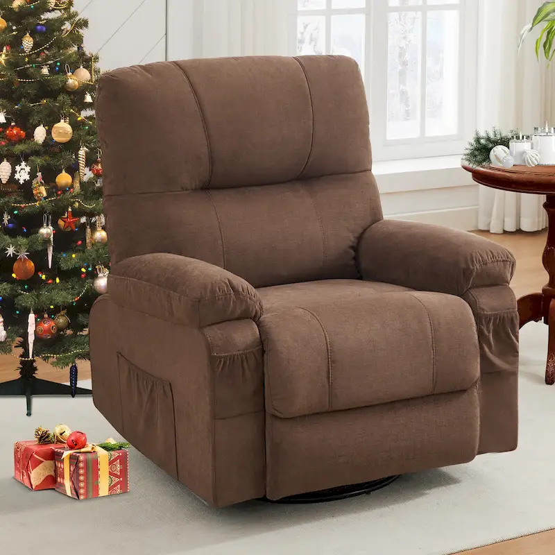 360 Linen Swivel Rocker Recliner with Side Pockets