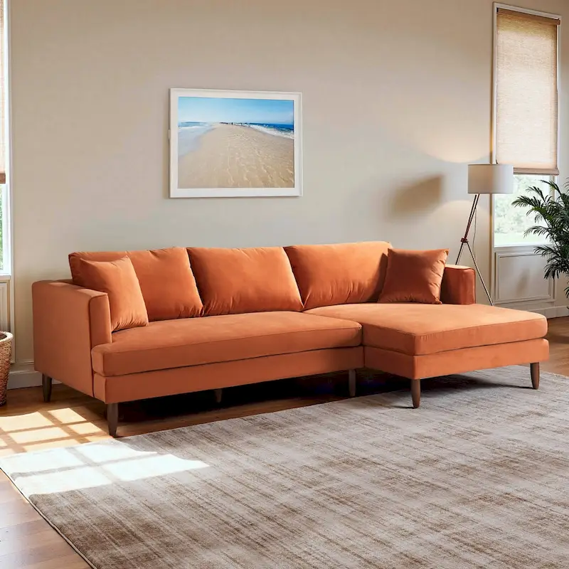 Diana Mid-Century Modern L-Shaped Pillow Back Velvet Sectional Sofa