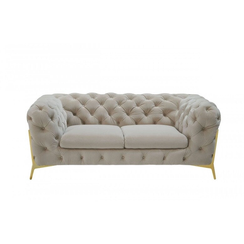 HomeRoots 74 Beige And Gold Velvet Chesterfield Loveseat