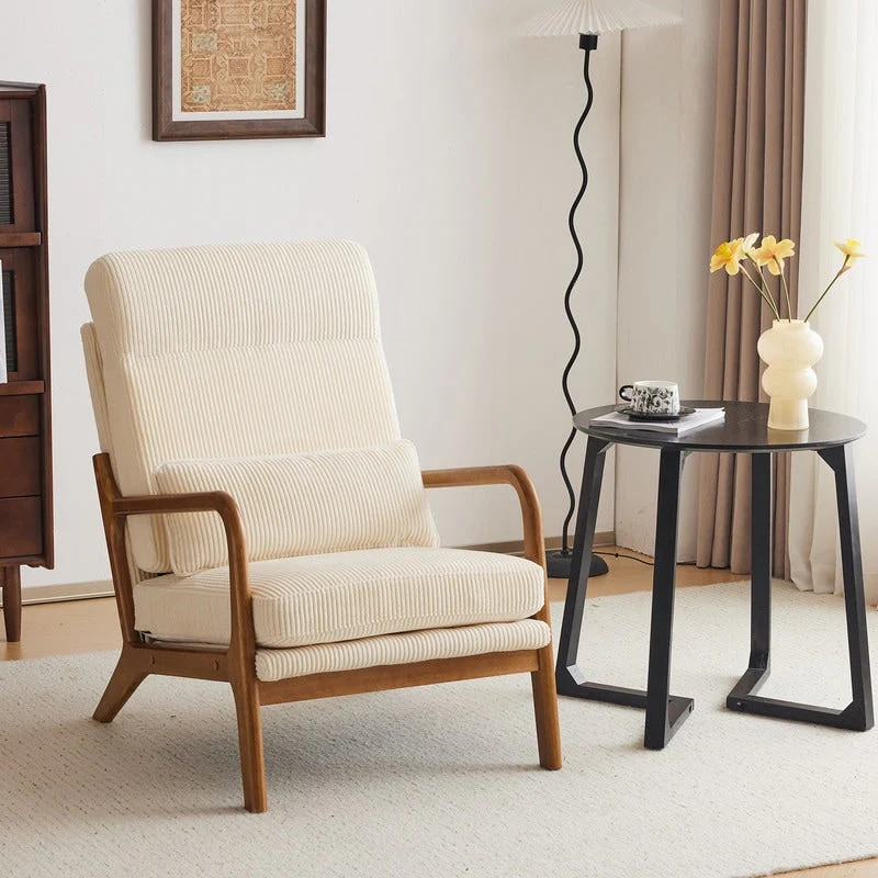 High Back Solid Wood Armrest Backrest Leisure Chair Accent Chair