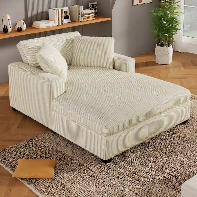 Beige Oversized Chaise Lounge Chair