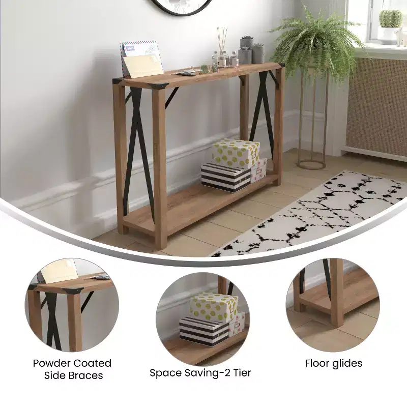 Engineered Wood Modern Farmhouse Entryway Console Table with Metal Accents