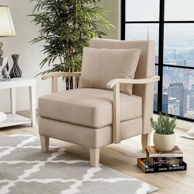 Cova Contemporary Beige Fabric Vinyl Accent Chair by Furniture of America