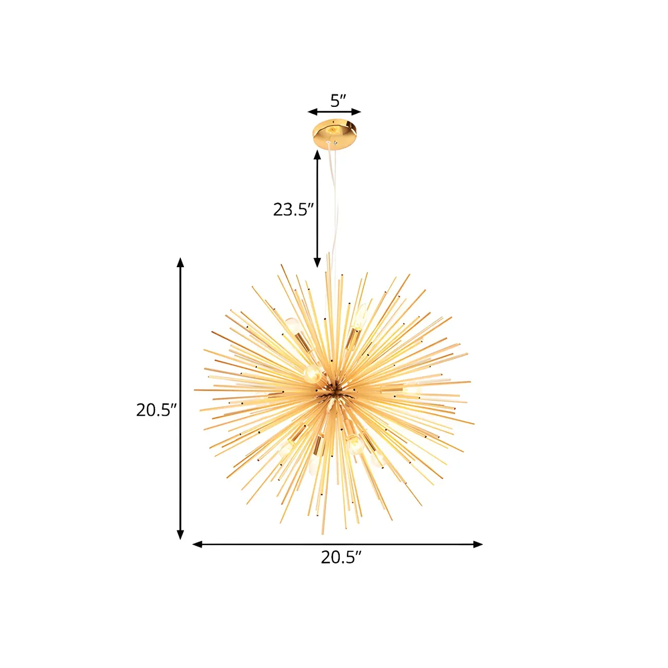 Modern Metal Round Gold Starburst Chandelier