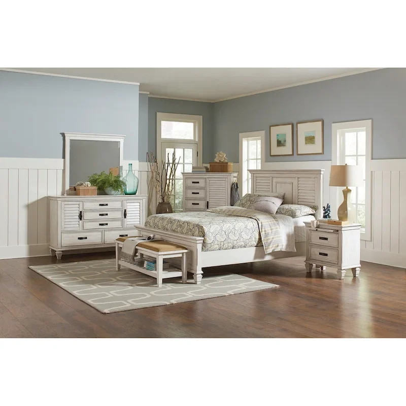 Capistrano Antique White 4-piece Bedroom Set with 2 Nightstands and Dresser
