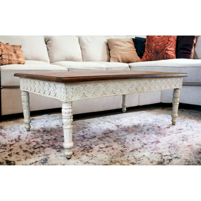 HomeRoots 48 Brown and Ivory Solid Wood Coffee Table - 48' X '18' X '30