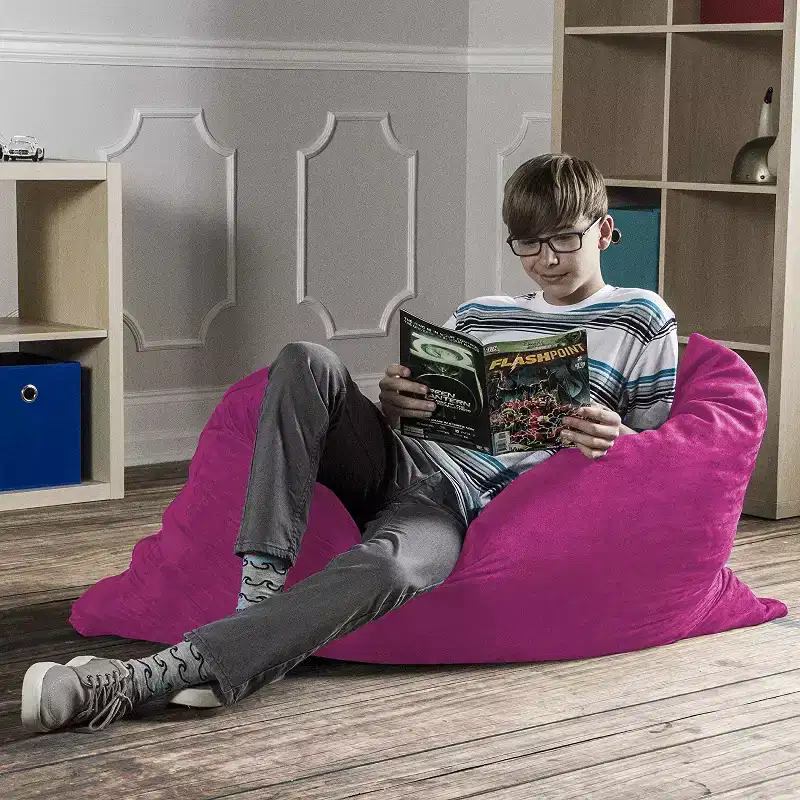 3.5 ft Kids Bean Bag Floor Pillow – Microsuede, Seats 1 (Blueberry / Cherry / Fuchsia / Grape / Lime / Pumpkin)