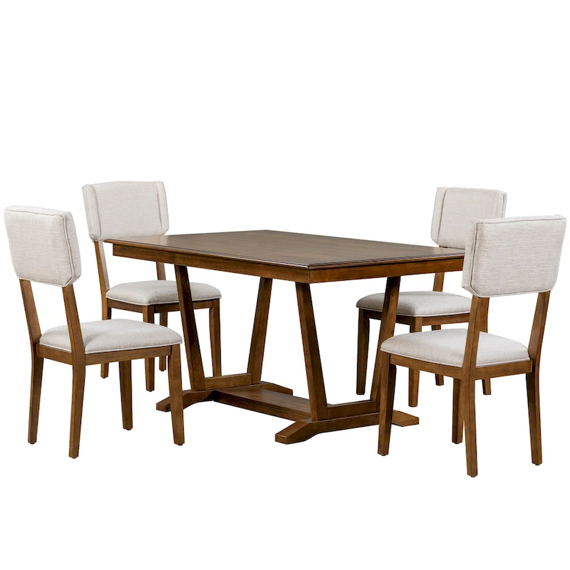 5-Piece Wooden Dining Table Set with 59  Rectangular Table & 4 Chairs