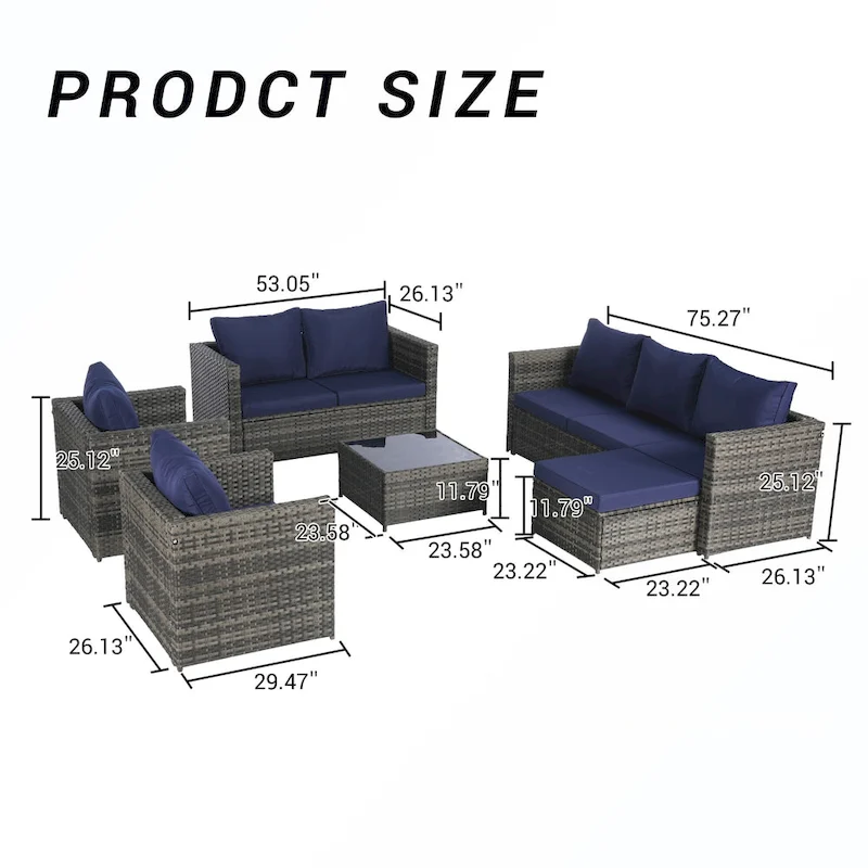 6PCS Rattan Convrtsation Set With Glass Table