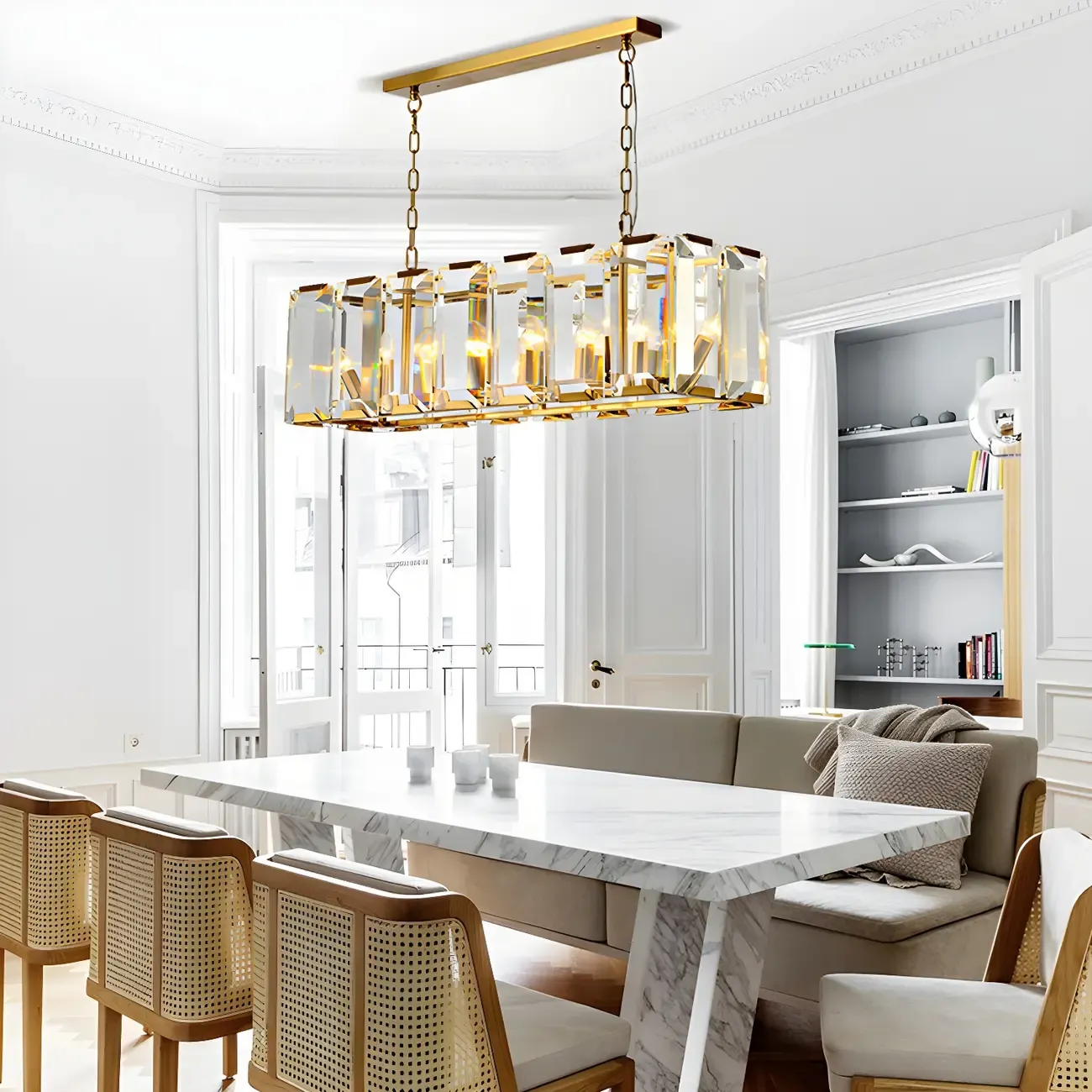 Modern Crystal Island Chandelier in Black and Gold