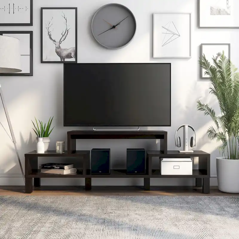 Furniture of America Rami Modern 3-Shelf Espresso Finish TV Stand, Sleek Media Console for Living Room Entertainment