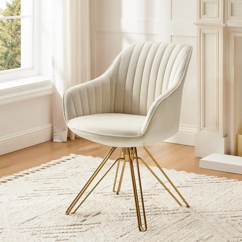 Art Leon Classical Velvet Swivel Office Accent Chair with Golden Legs