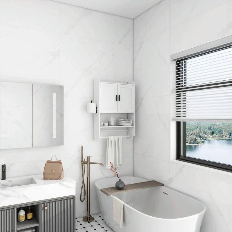 Bathroom Wall Cabinet with Adjustable Shelf, Towel Bar, and Paper Holder