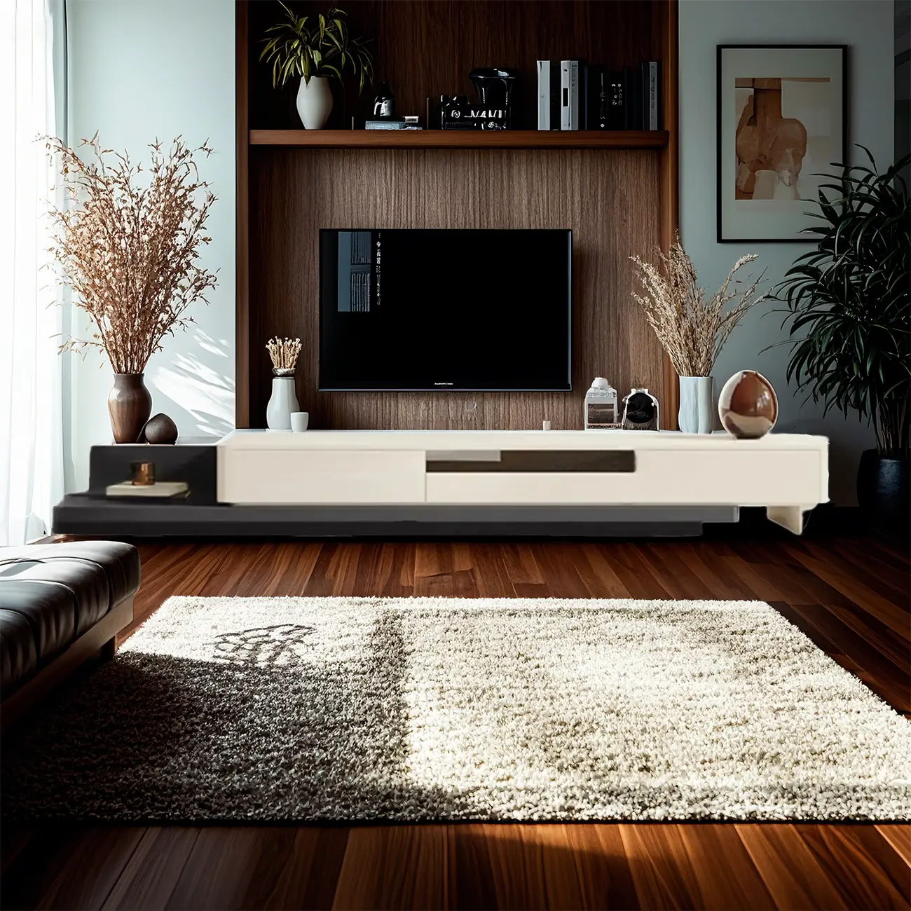 79 Green-White Wood Rectangle Cabinet TV Stand with Drawers