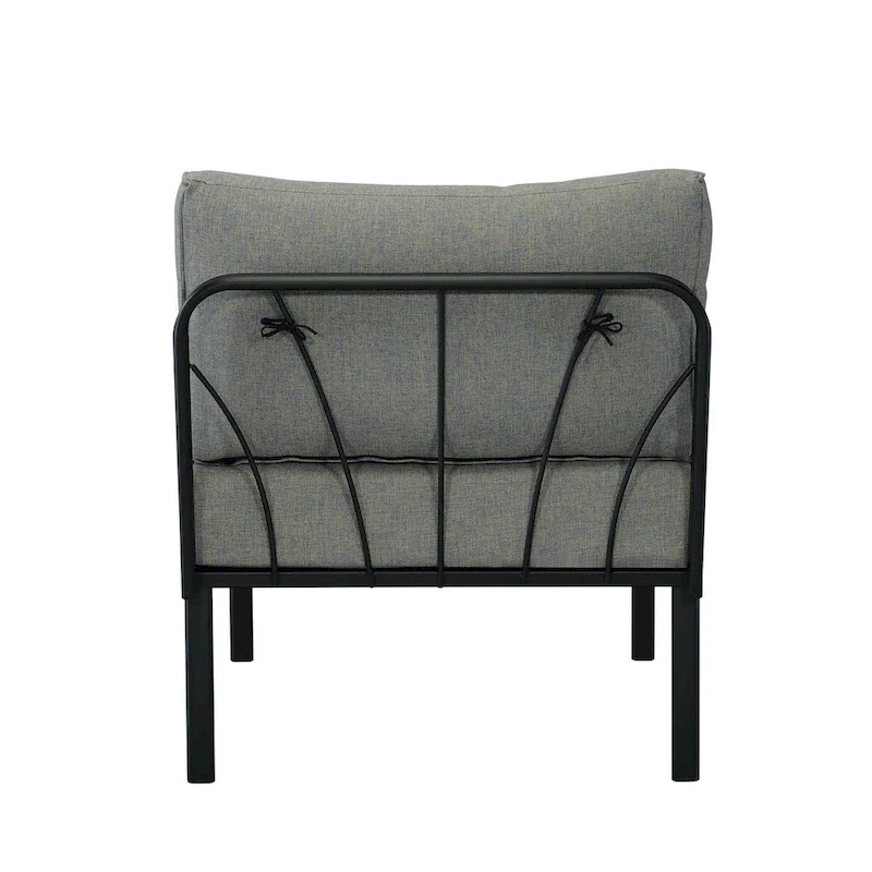 Patio Furniture Set: Armless Chair, Arm Chair, and Ottoman in Gray Fabric & Black Finish