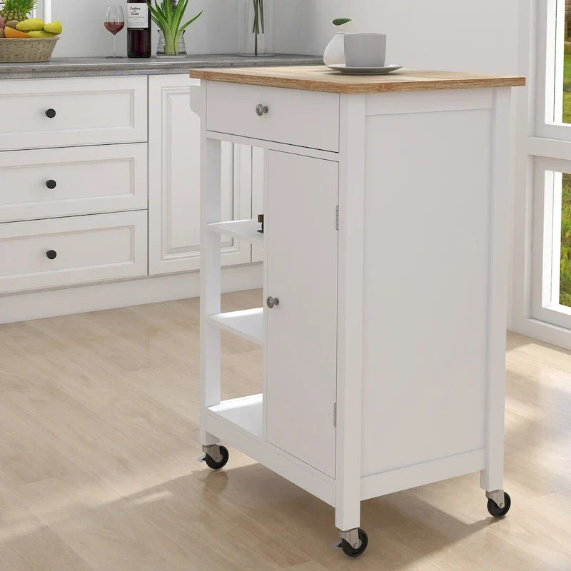 Kitchen Island Rolling Trolley Cart with Adjustable Shelves and Towel Rack - 25.98L * 15.55W * 34.06H