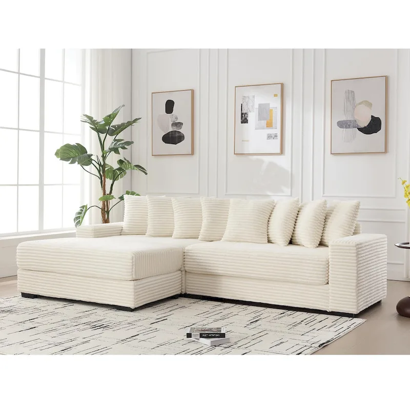 111 Corduroy L-Shaped Sectional Sofa with Oversized Left Chaise