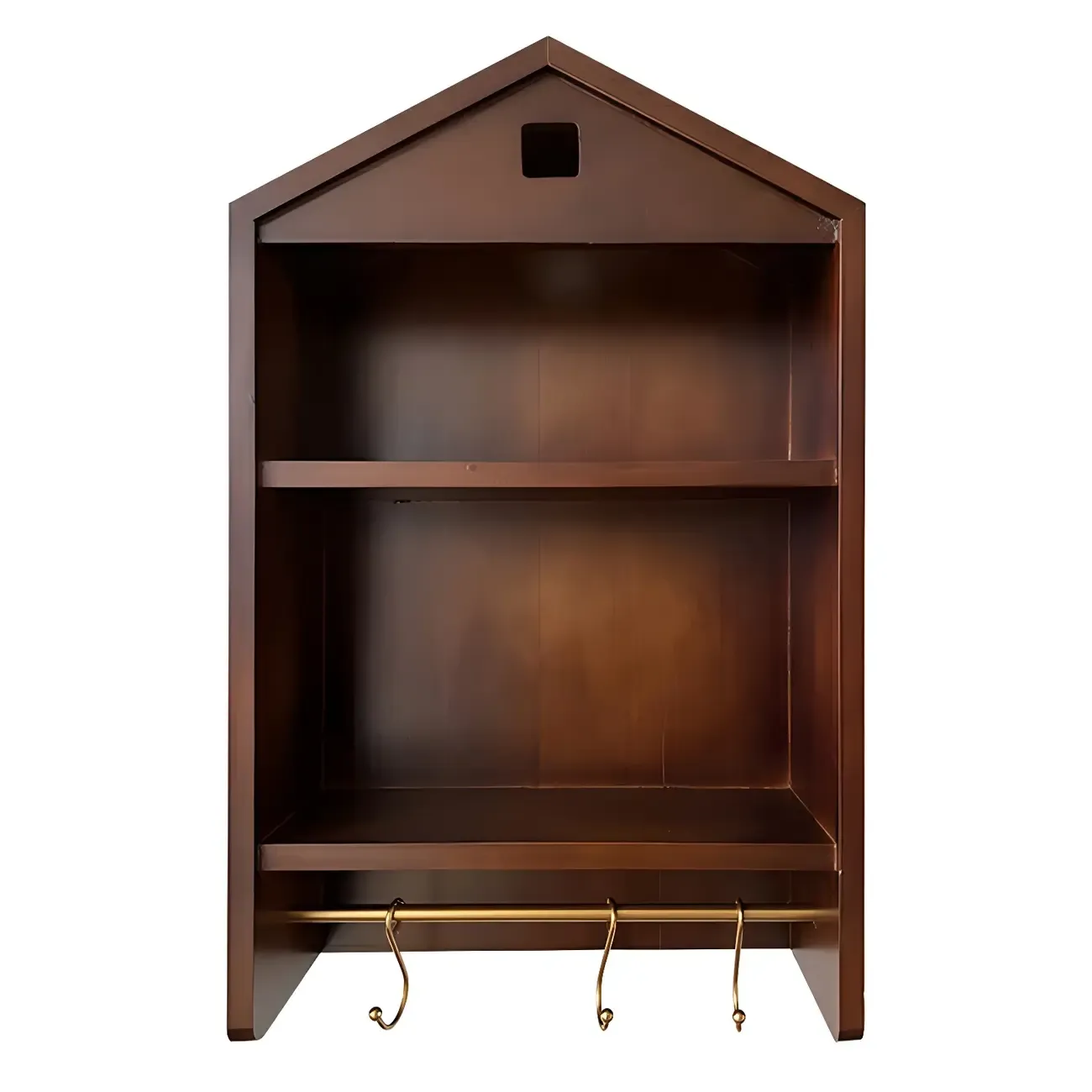 Classicial House-shaped 2 Shelves Floating Wood Display Cabinet