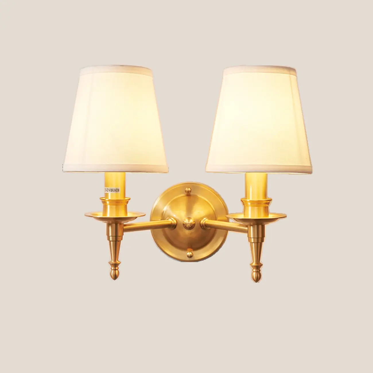 Traditional White Fabric Shade Golden Wall Sconce