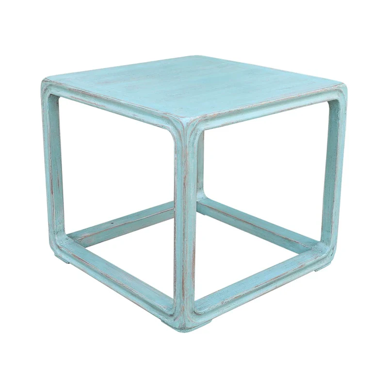 Artissance Reclaimed Wood Peking Square Side Table, 22 Inch Square, Vintage Blue Finish (Size & Finish Vary)