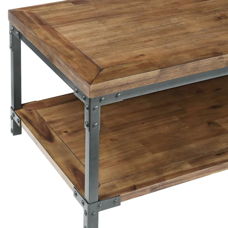 Steve Silver Leyburn Industrial Wood and Metal Coffee Table with Casters