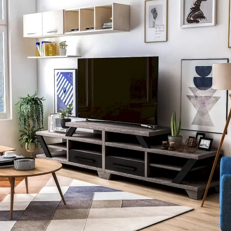 Mezu Contemporary Grey 80-inch 8-Shelf TV Console