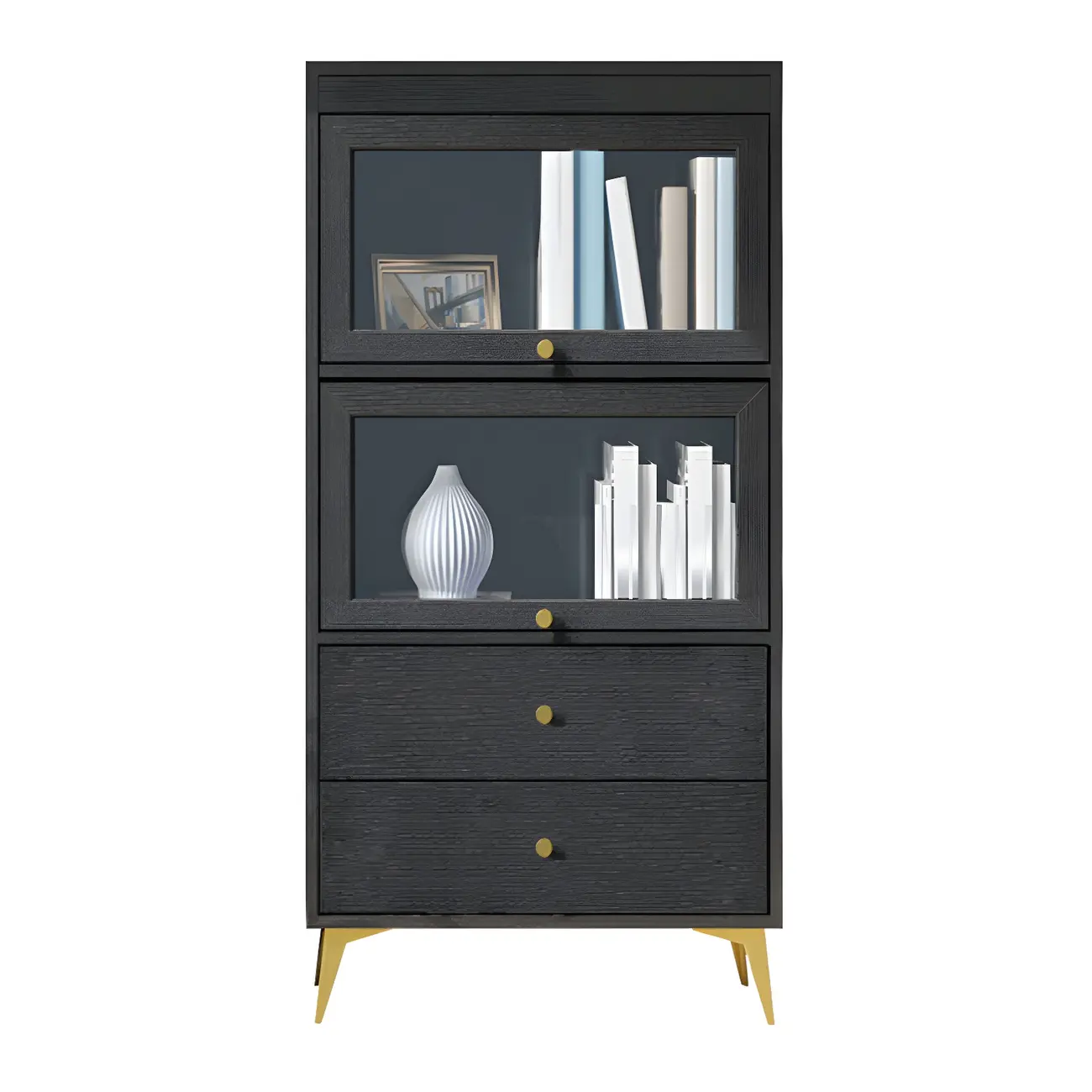 Modern Wooden Closed Back Bookcase with Doors