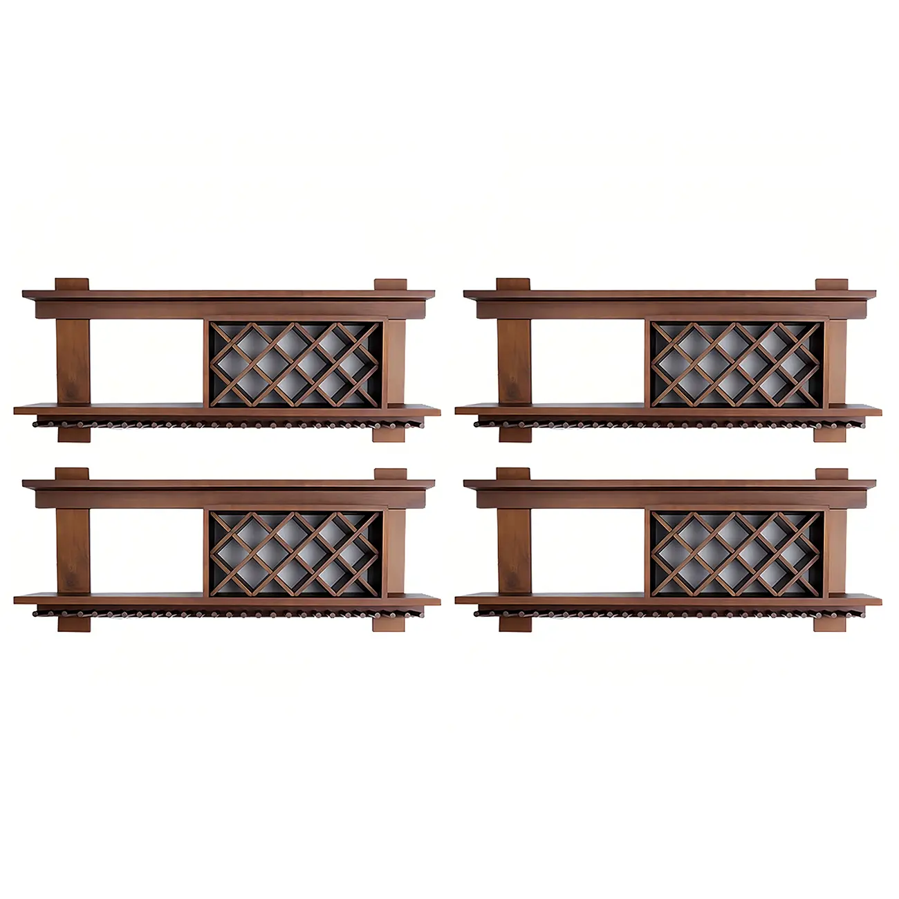 Pine Wooden Wall-Mounted Display Open Wine Bottle & Glass Rack