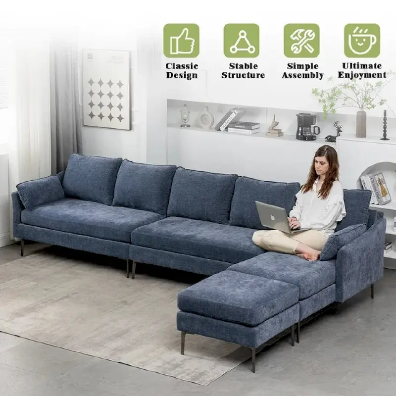 EROMMY U Shaped 6-seat Sectional Sofa Couch, Reversible Sleeper in Modern Chenille Design, with Chaise Lounge and Ottoman