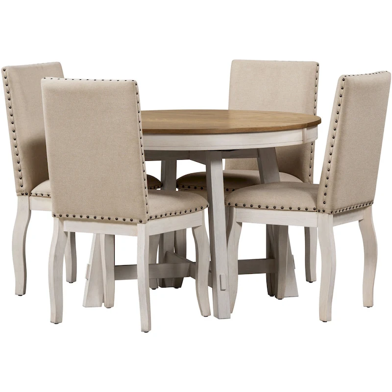 5-Piece Dining Set with Round Extendable Dining Table and Chairs