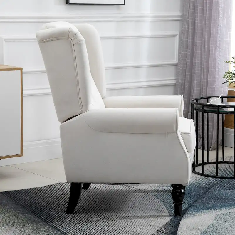 Cream White Modern 29.3  High Back Tufted Accent Chair with Wingback Design