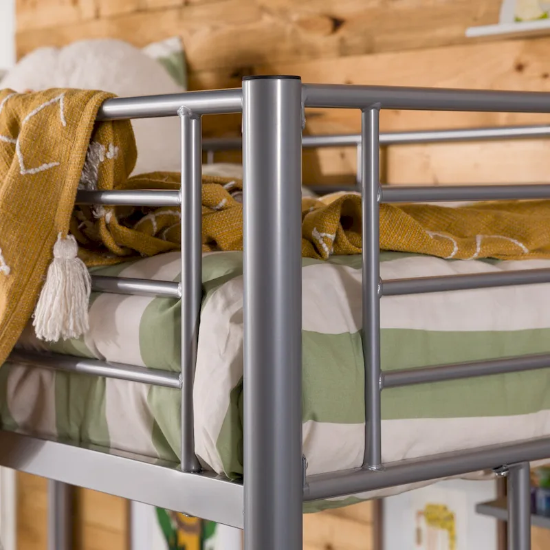 Middlebrook Abner Twin Metal Loft Bed with Desk - Silver