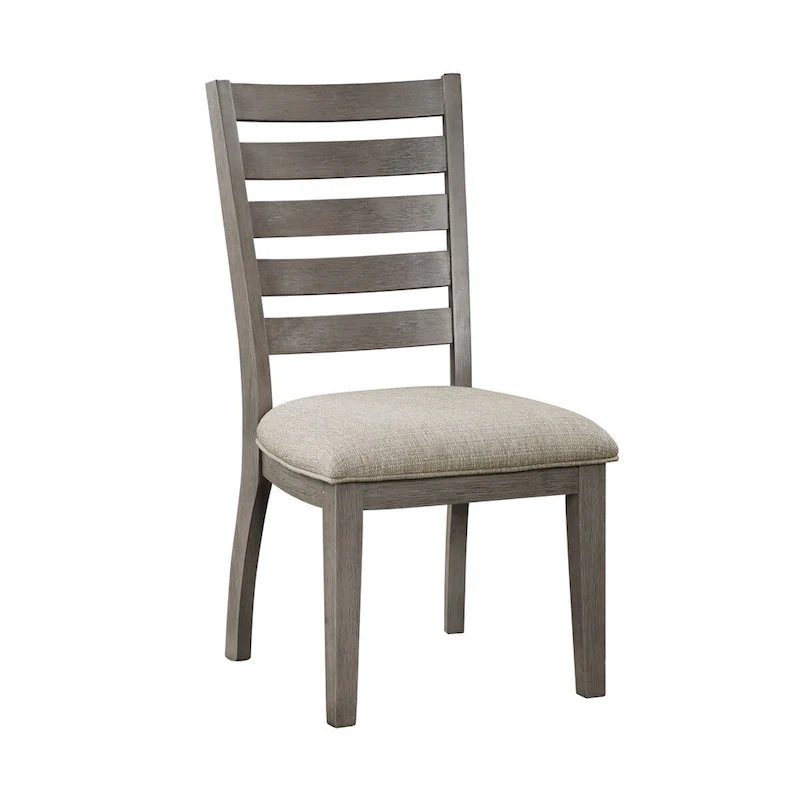Trea 23 Inch Side Dining Chairs Set of 2, Ladder Back, Gray, Beige Cushioned Seat